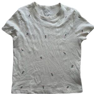 American Eagle Cream Hey Baby Ribbed Tee Crewneck Top Short Sleeve Aerie Floral